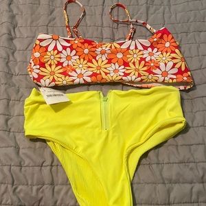 Cute bright bikini bottom with floral top